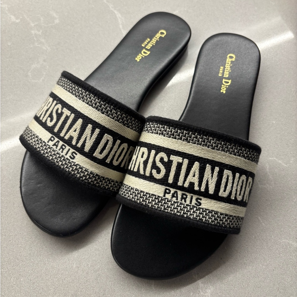 Christian Dior Black and Beige Slides